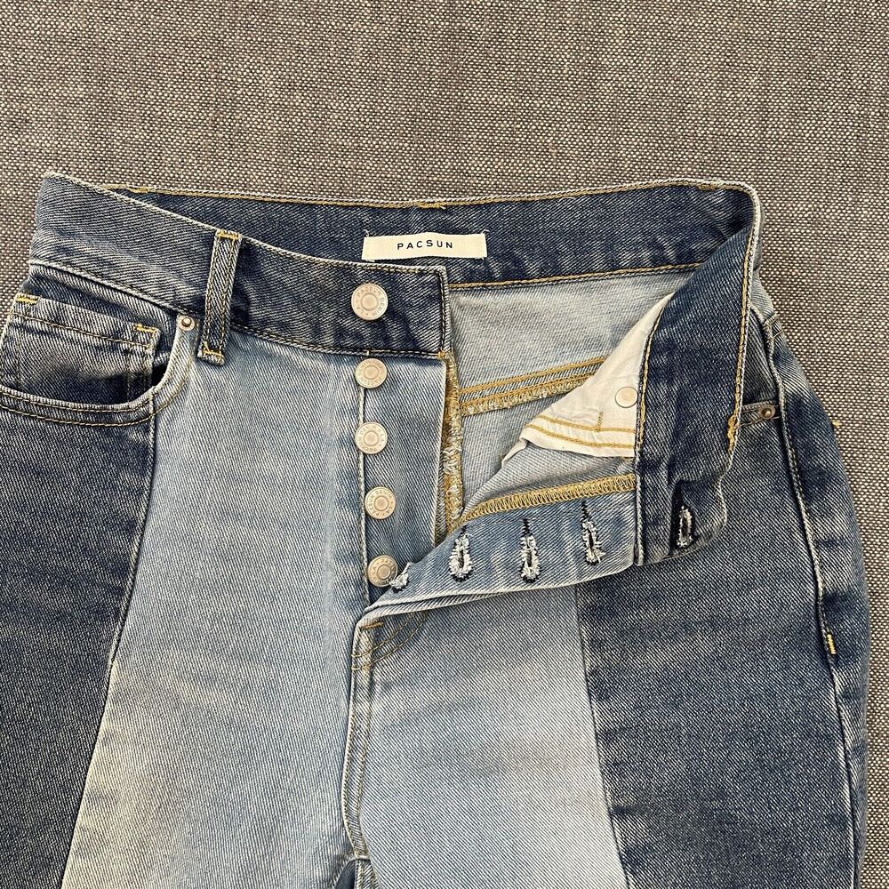 PacSun Women’s Jeans Size 24 Short Blue Denim Two Tone High Rise Straight - Picture 3 of 9
